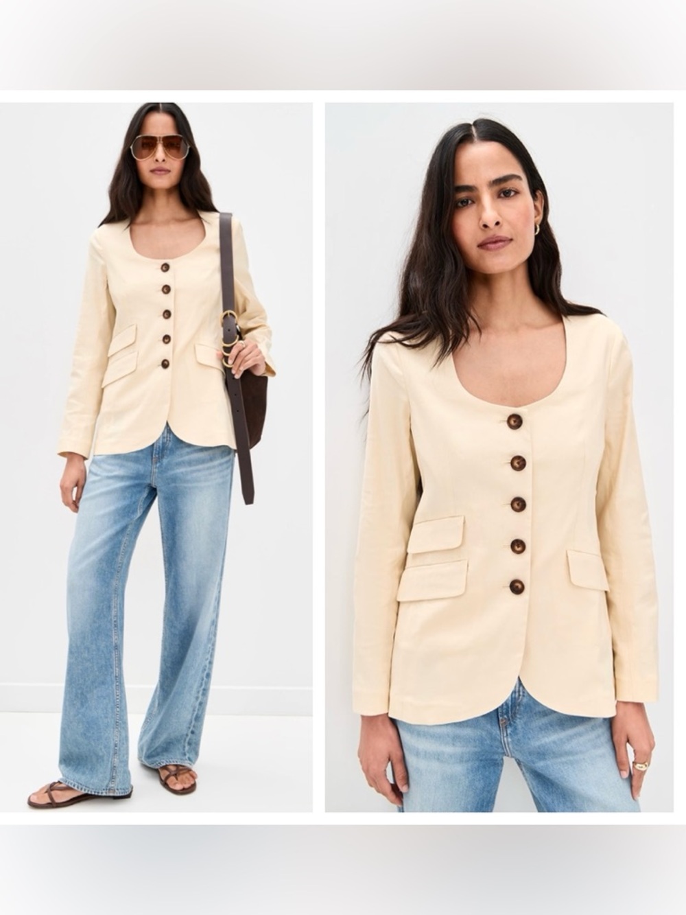 Rag & Bone Roslyn Blazer Linen Blend Cream Beige Tan Round Scoop U-Neck NWT 16